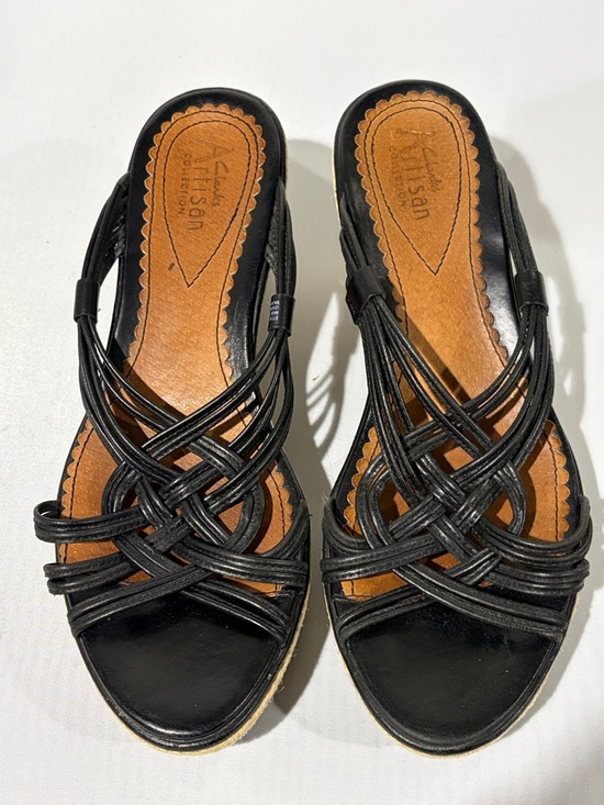 Artisan Shoes - Artisan Black Strappy Wedge Sandals - Espadrille Detail